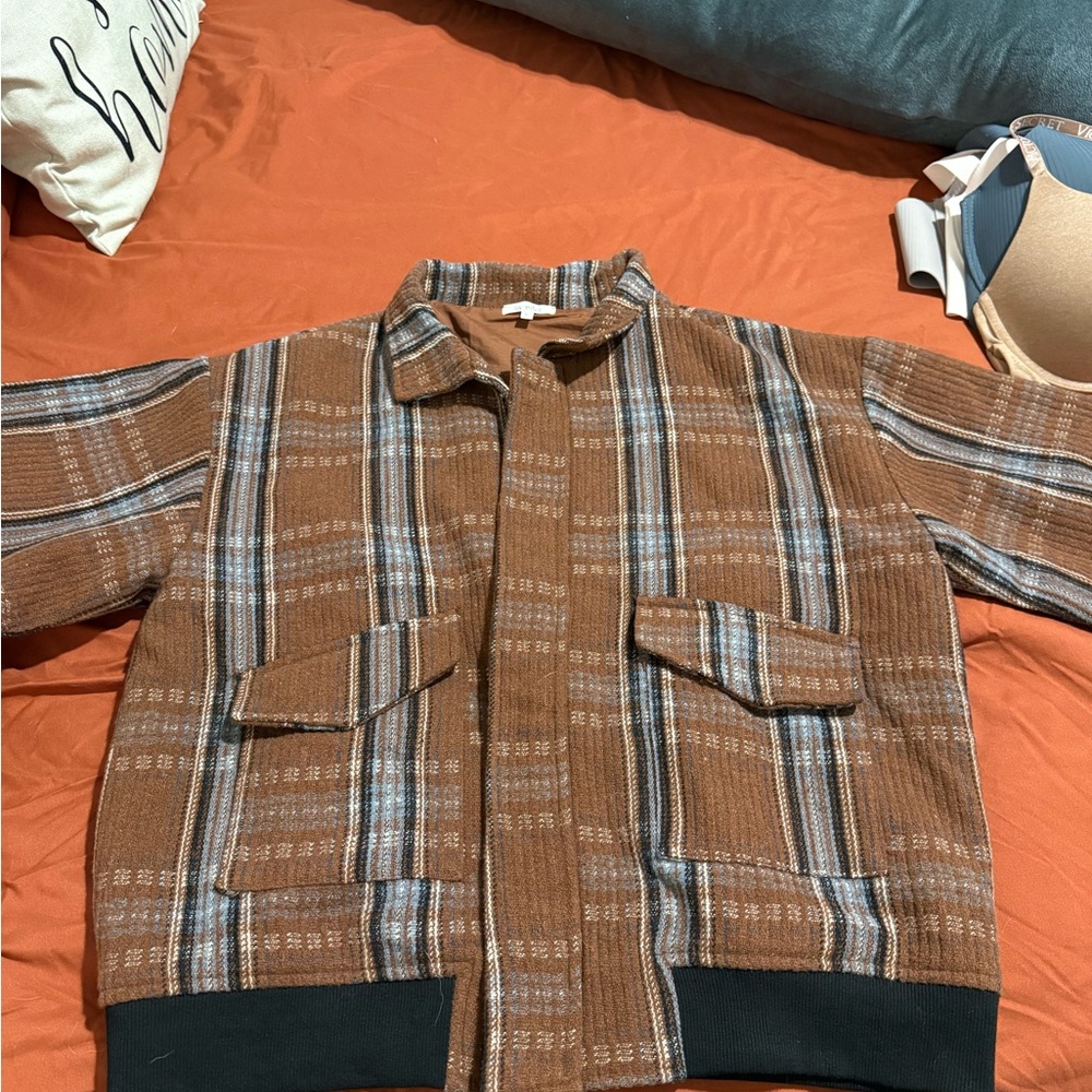 LA MIEL Brown Knit Collar Jacket